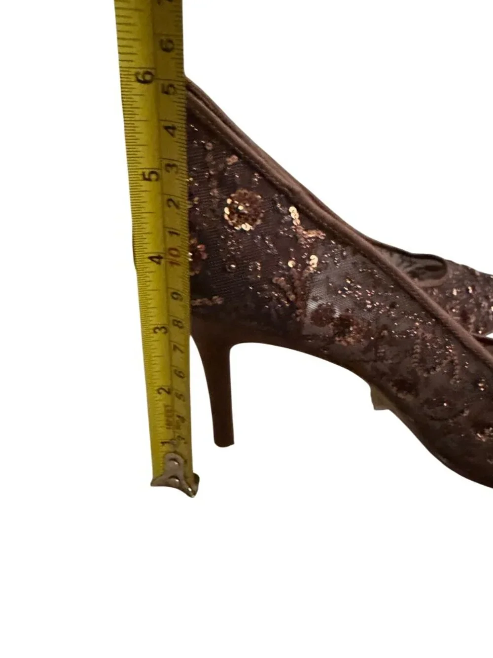 LORD & TAYLOR Brown Embellished Beaded Floral Heels Size 8.5